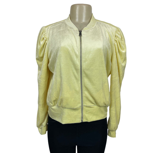 Generation Love Women's Yellow Revolve Blair Bomber Puff Sleeves Sweater Sz L - NWT