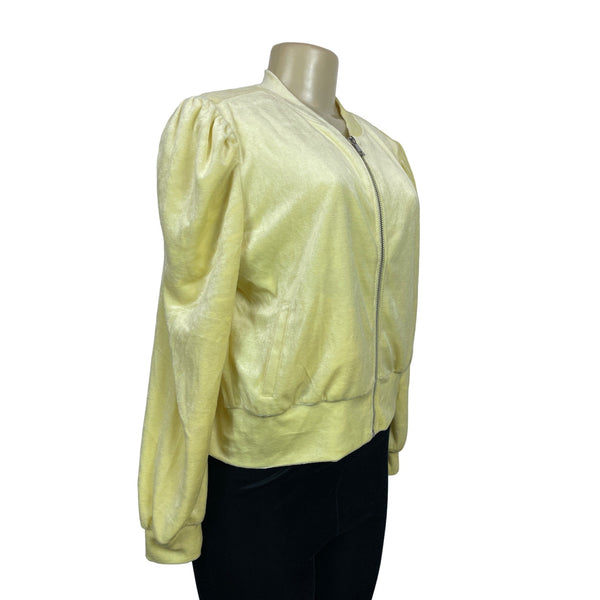 Generation Love Women's Yellow Revolve Blair Bomber Puff Sleeves Sweater Sz L - NWT