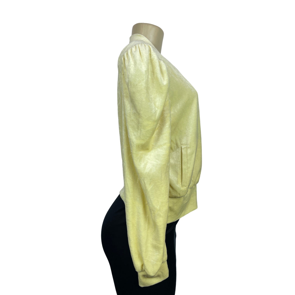 Generation Love Women's Yellow Revolve Blair Bomber Puff Sleeves Sweater Sz L - NWT
