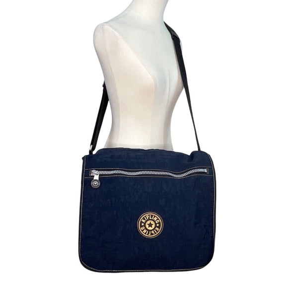 Kipling Navy Blue Nylon With Adjustable Strap Zippered Expandable Crossbody Bag