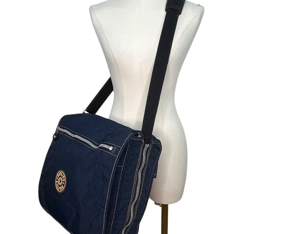 Kipling Navy Blue Nylon With Adjustable Strap Zippered Expandable Crossbody Bag