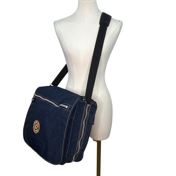 Kipling Navy Blue Nylon With Adjustable Strap Zippered Expandable Crossbody Bag