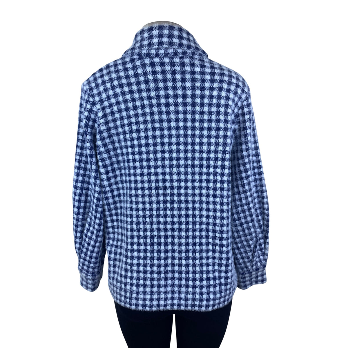 Max Studio Women's Blue/White Fuzzy Checker Jacket Snap Button Front Size M