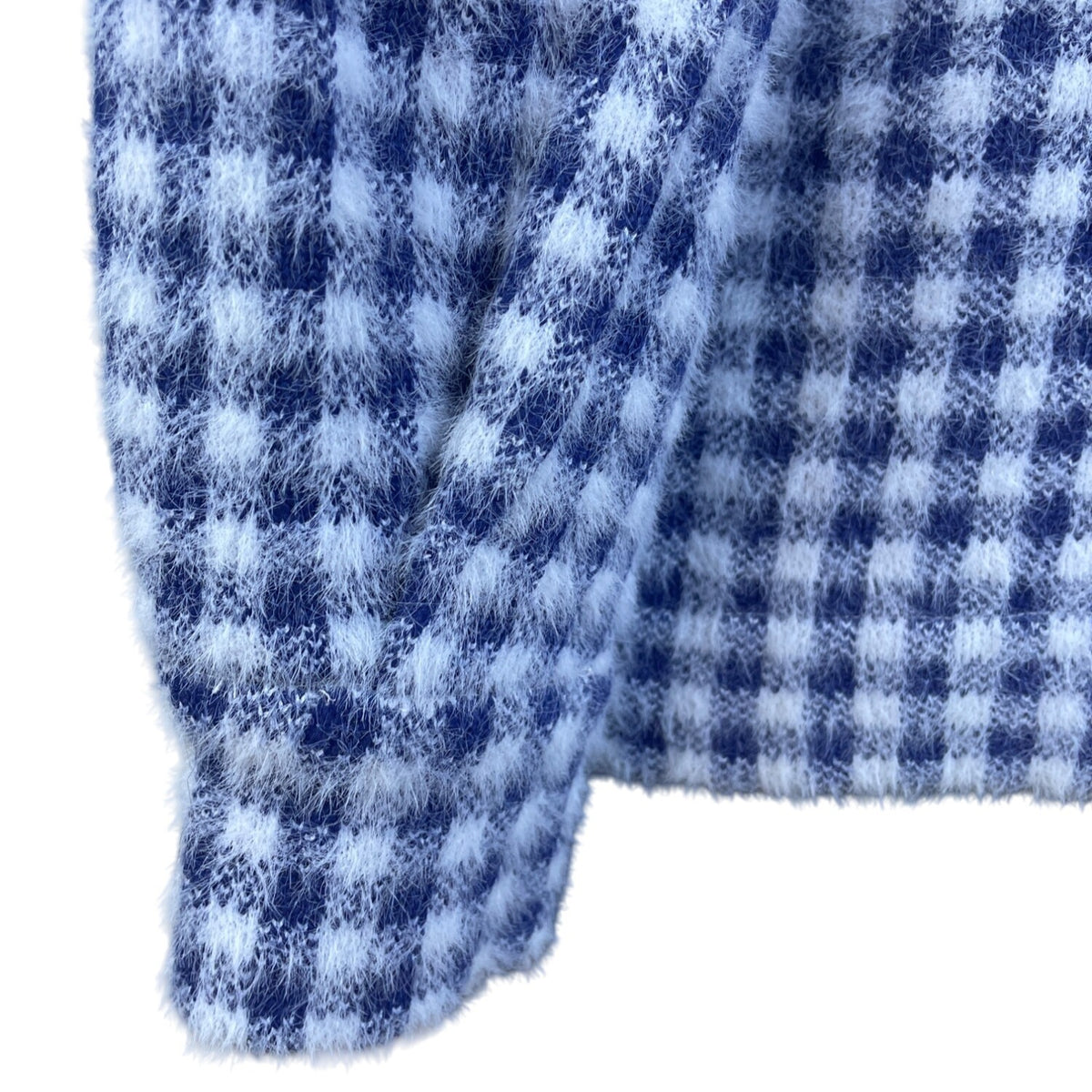 Max Studio Women's Blue/White Fuzzy Checker Jacket Snap Button Front Size M