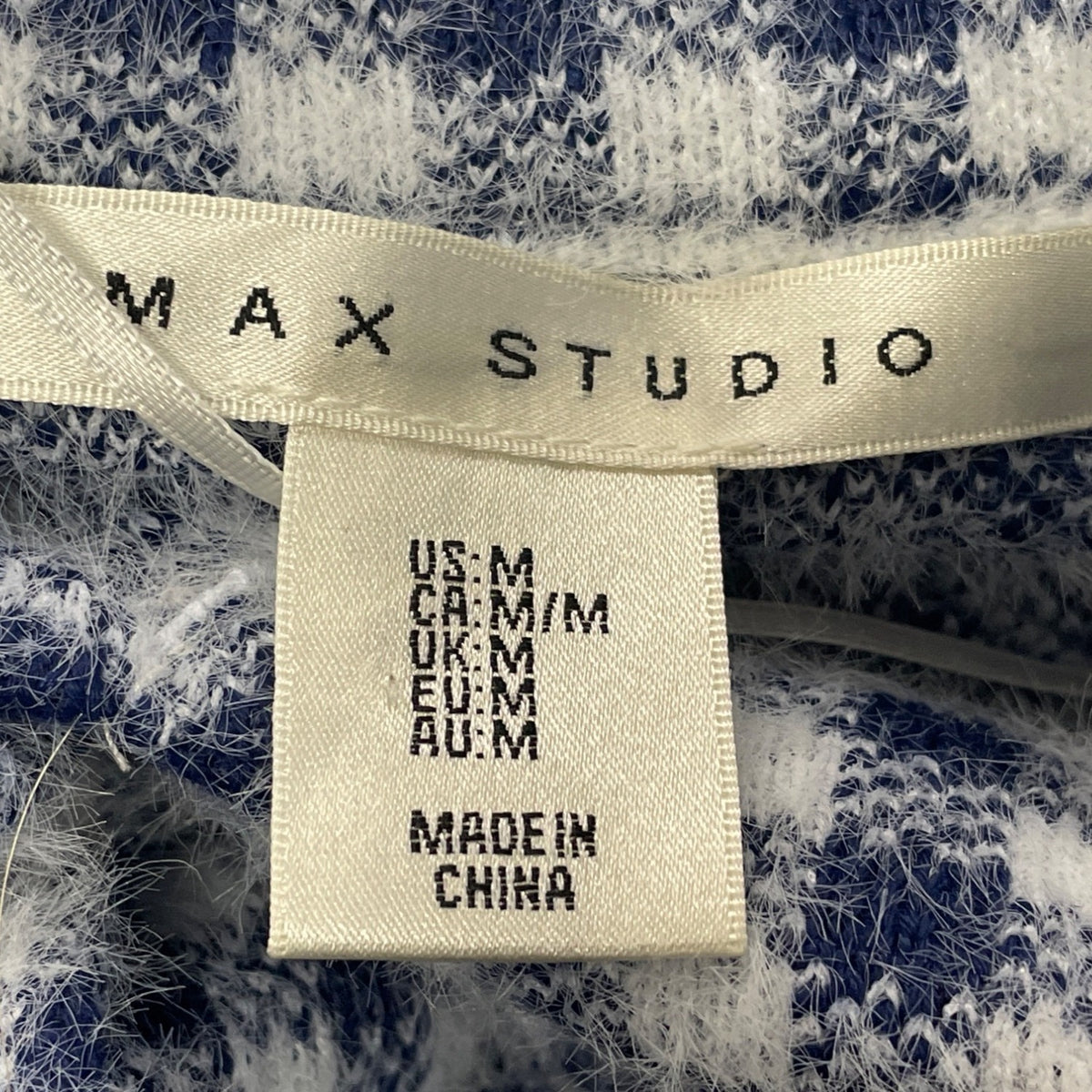 Max Studio Women's Blue/White Fuzzy Checker Jacket Snap Button Front Size M