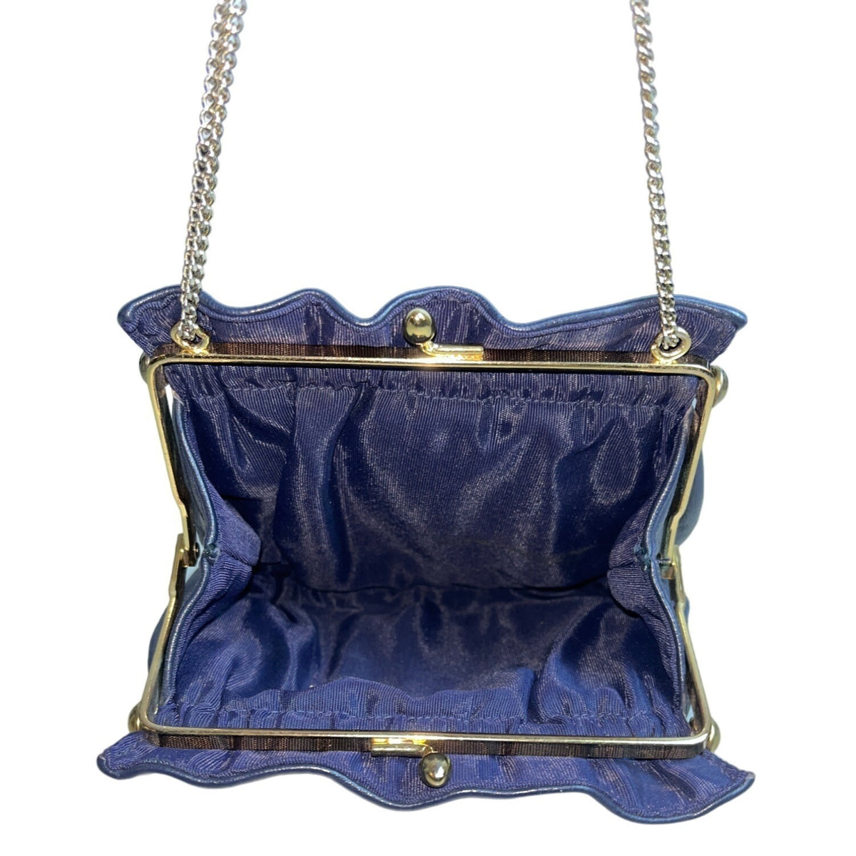 Unbranded Women's Blue  Godltone Metal Kiss lock Evening Purse Sz S