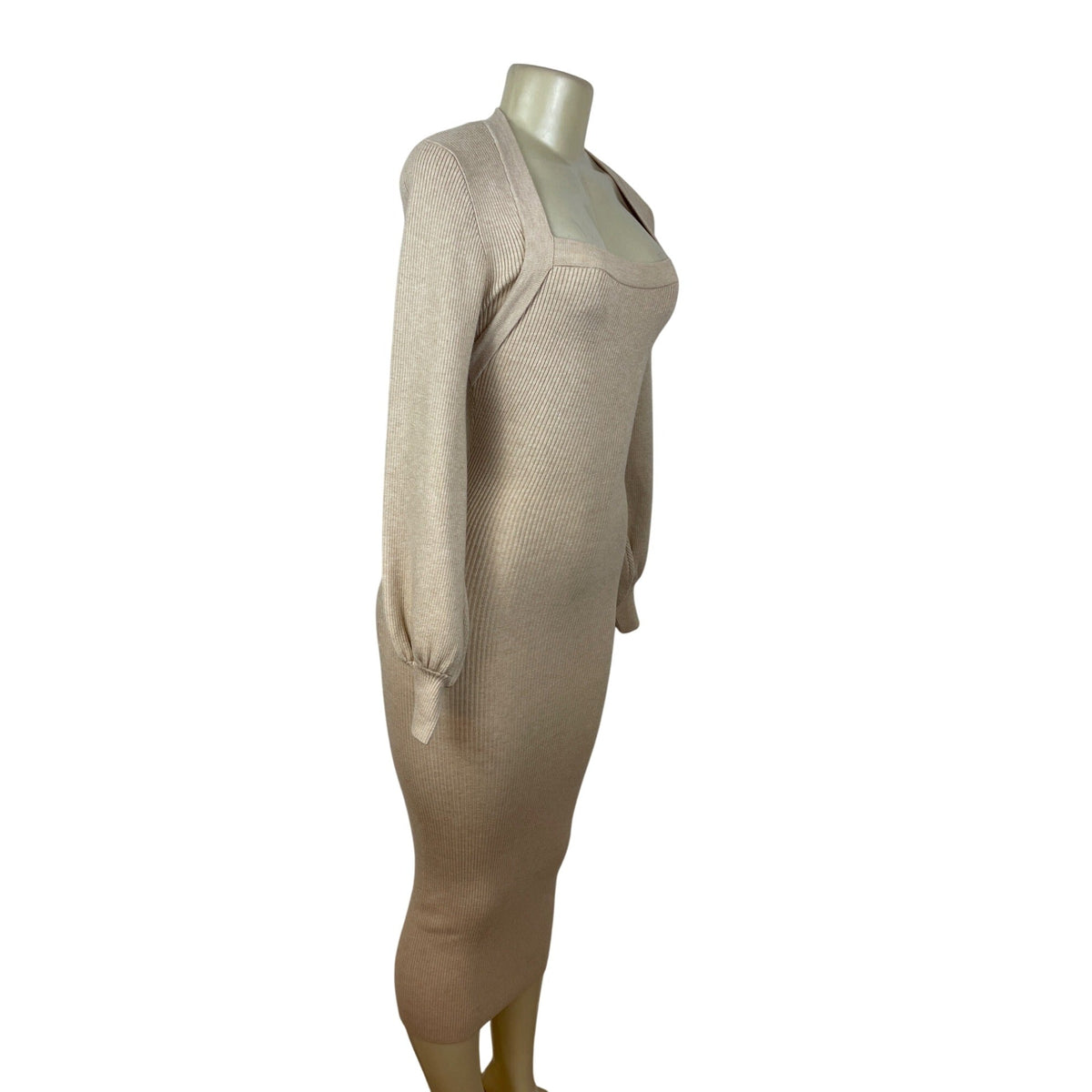 Misha Beige Ribbed Knit Midi Dress With Long Sleeves & Cut-Out Back Detail Sz 2