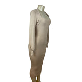 Misha Beige Ribbed Knit Midi Dress With Long Sleeves & Cut-Out Back Detail Sz 2
