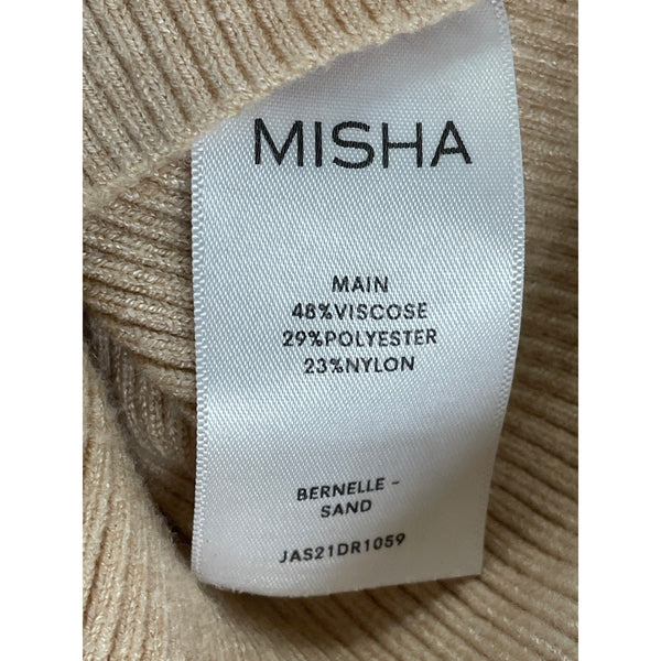 Misha Beige Ribbed Knit Midi Dress With Long Sleeves & Cut-Out Back Detail Sz 2