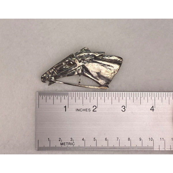 Sterling Silver Horse Head Pin Brooch Equestrian Design Unique Handcrafted