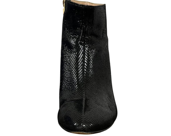 Dear Frances Womens Black Patent Leather Ankle Boots With Gold Side Zipper Size 37