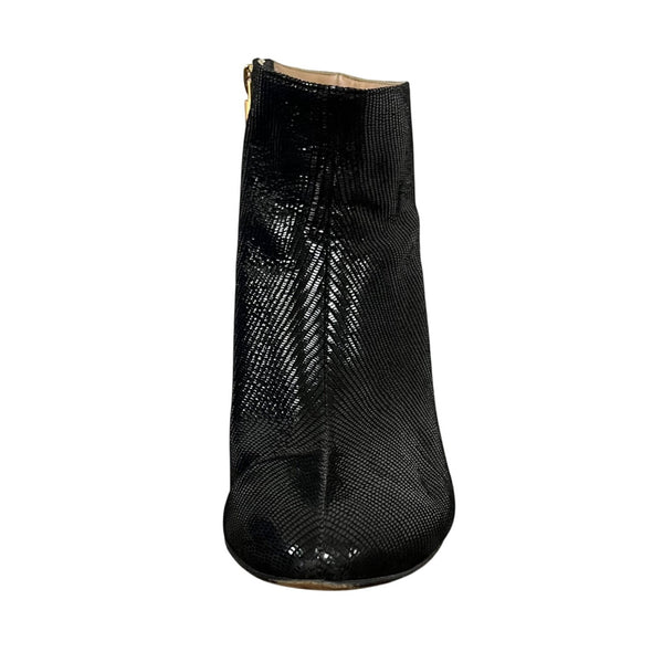 Dear Frances Womens Black Patent Leather Ankle Boots With Gold Side Zipper Size 37