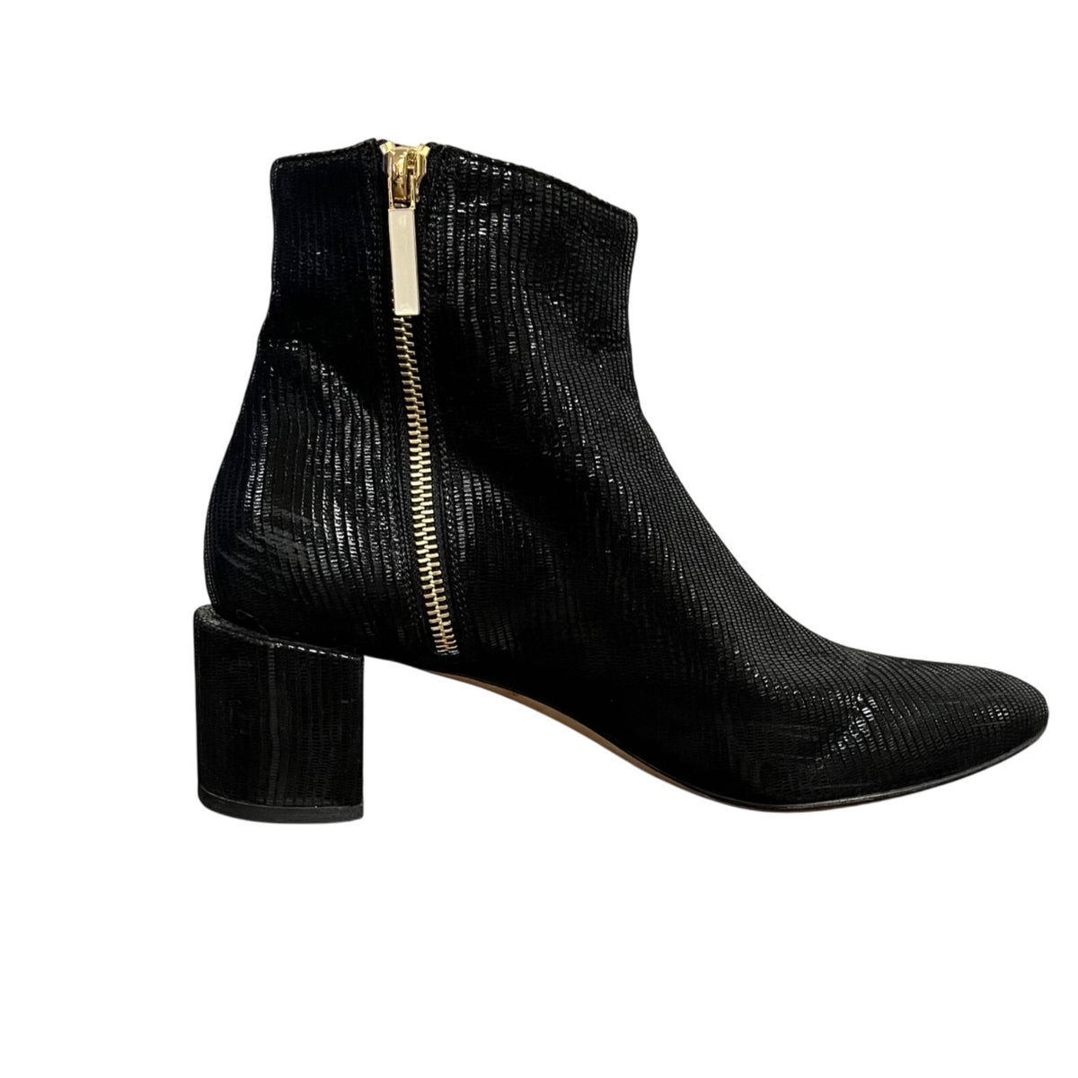 Dear Frances Womens Black Patent Leather Ankle Boots With Gold Side Zipper Size 37