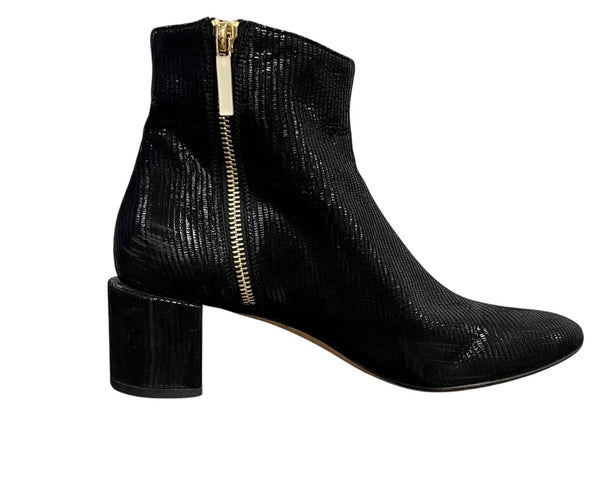Dear Frances Womens Black Patent Leather Ankle Boots With Gold Side Zipper Size 37