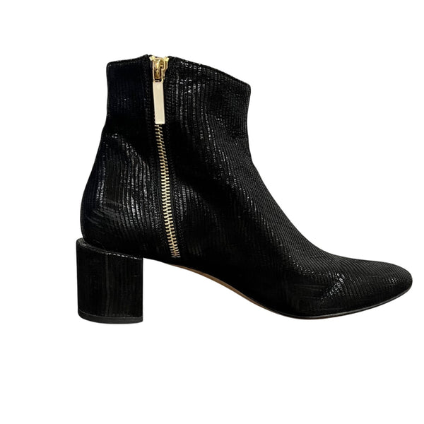 Dear Frances Womens Black Patent Leather Ankle Boots With Gold Side Zipper Size 37