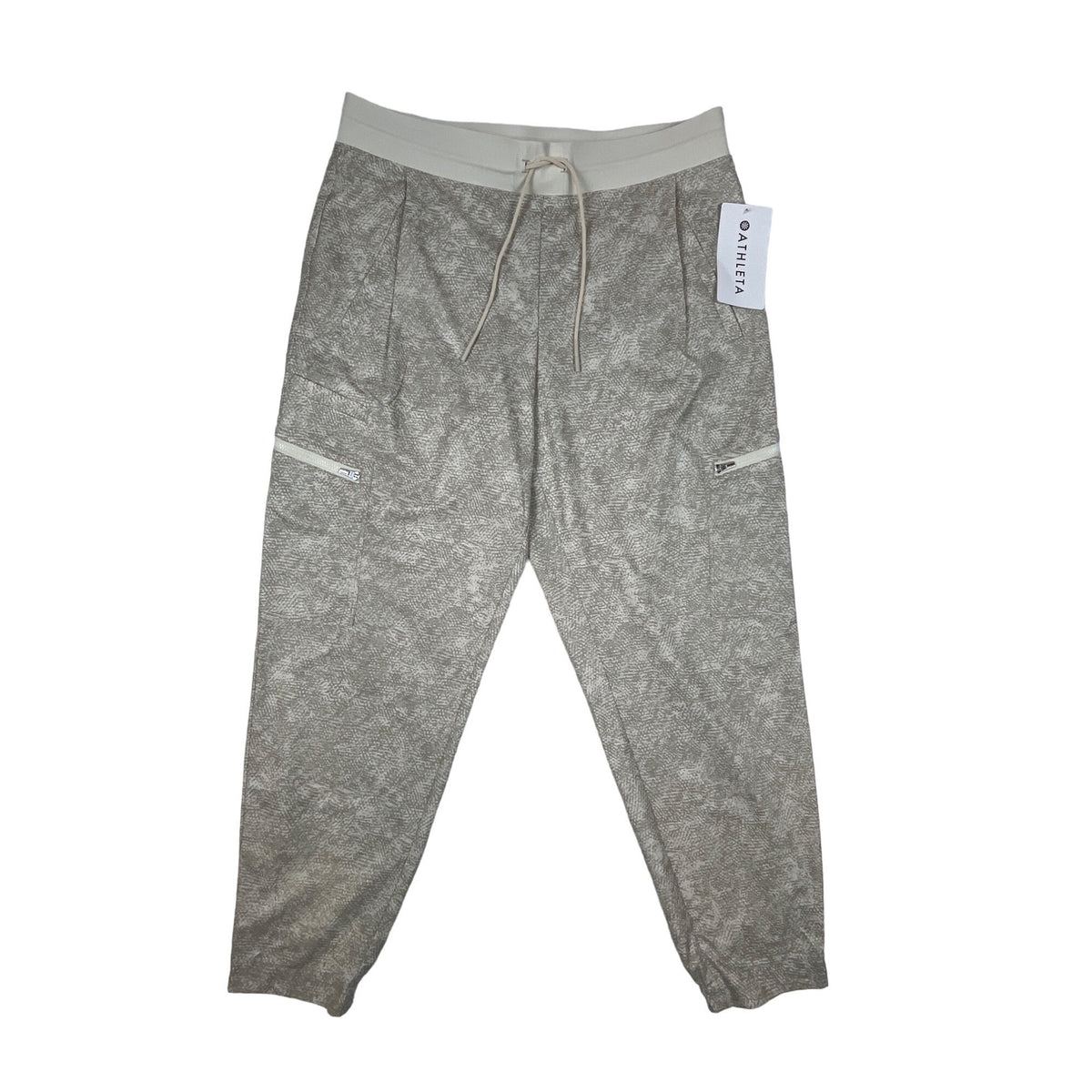 Athleta Venture Printed Pant Sz 12 Gray Jogger Drawstring Zip Pockets - New
