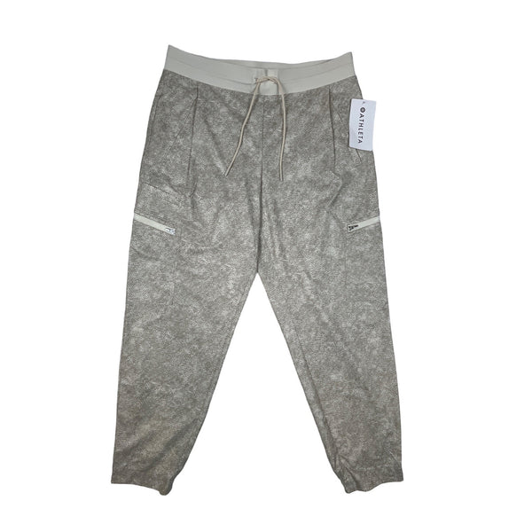 Athleta Venture Printed Pant Sz 12 Gray Jogger Drawstring Zip Pockets - New