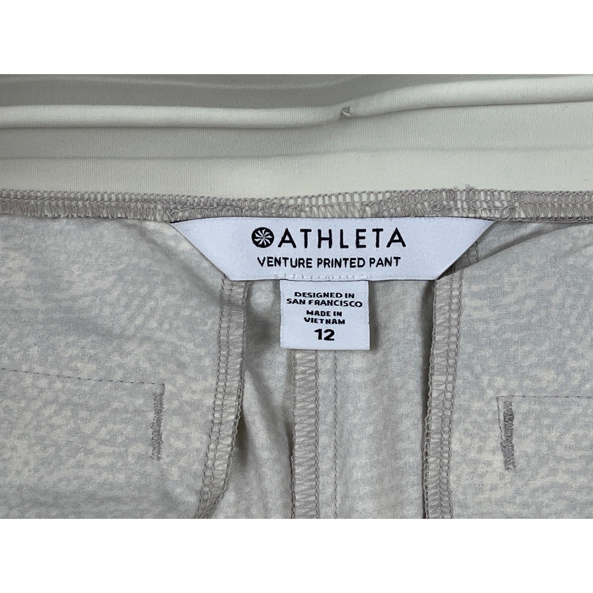 Athleta Venture Printed Pant Sz 12 Gray Jogger Drawstring Zip Pockets - New