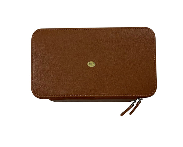 Brown Unisex Leather Travel Organizer Case With Internal Compartments & Zippered Closure