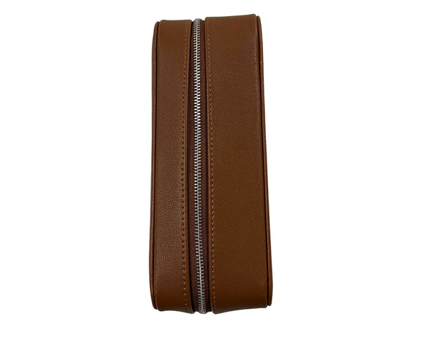 Brown Unisex Leather Travel Organizer Case With Internal Compartments & Zippered Closure