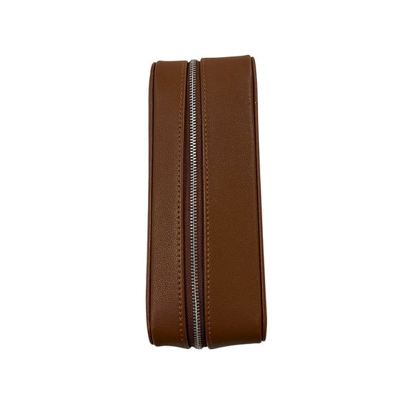 Brown Unisex Leather Travel Organizer Case With Internal Compartments & Zippered Closure