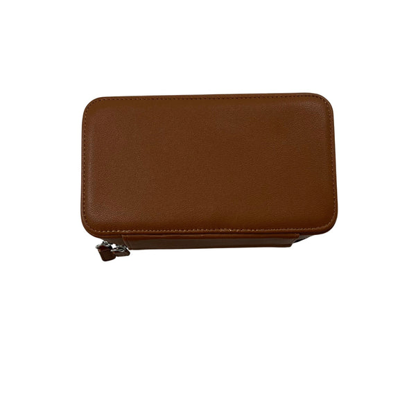 Brown Unisex Leather Travel Organizer Case With Internal Compartments & Zippered Closure