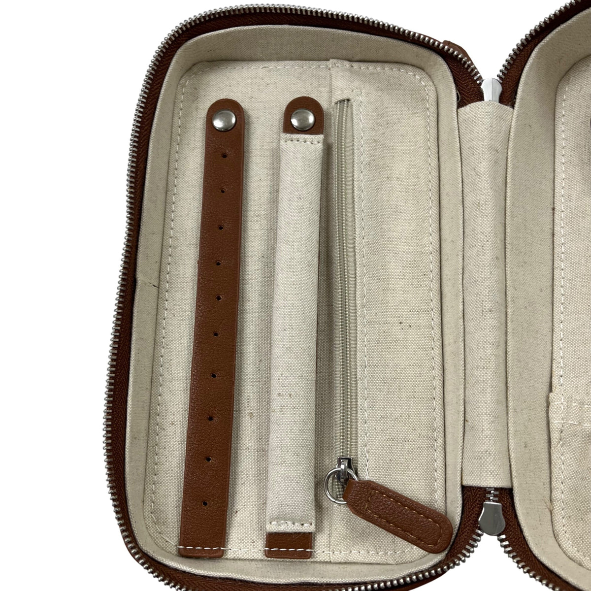 Brown Unisex Leather Travel Organizer Case With Internal Compartments & Zippered Closure