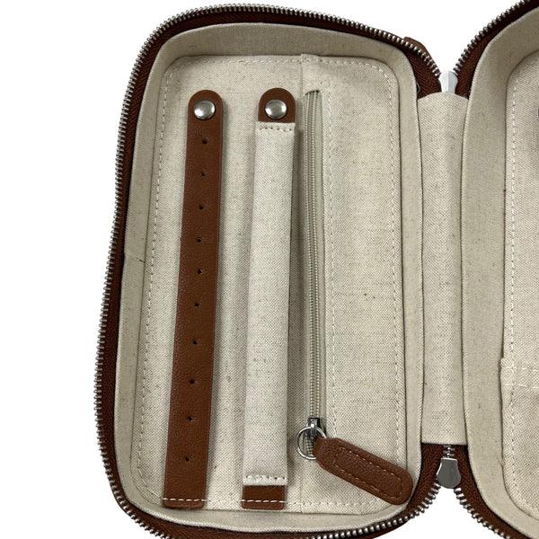 Brown Unisex Leather Travel Organizer Case With Internal Compartments & Zippered Closure