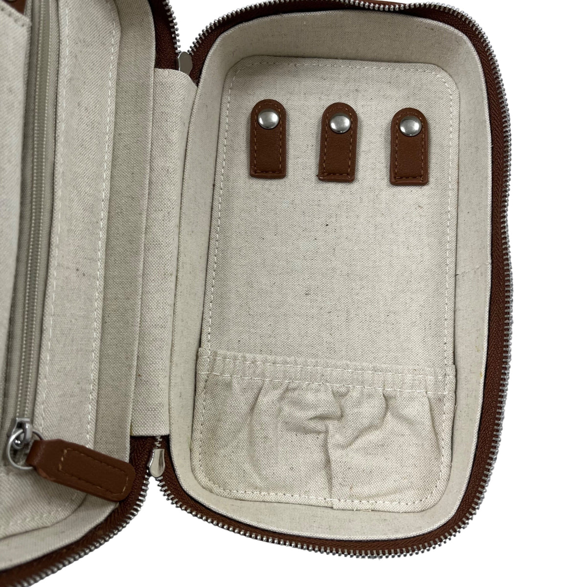 Brown Unisex Leather Travel Organizer Case With Internal Compartments & Zippered Closure