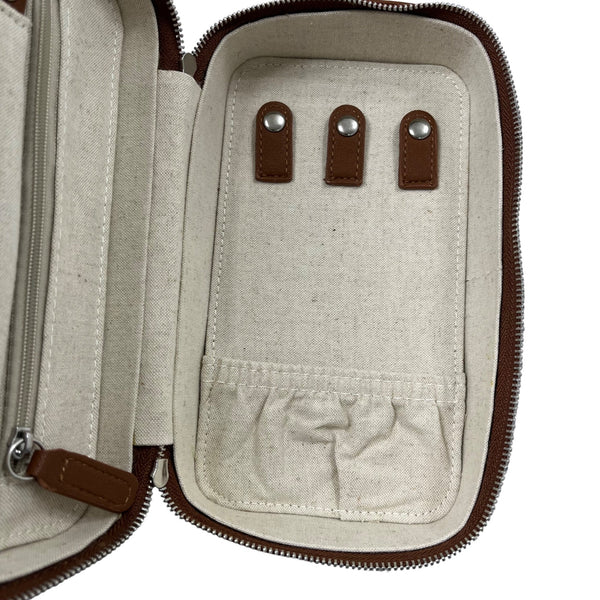 Brown Unisex Leather Travel Organizer Case With Internal Compartments & Zippered Closure