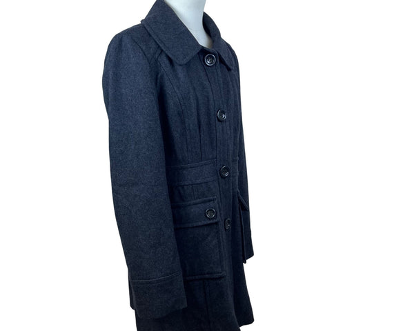 Anthropologie Tulle Women's Charcoal Wool Blend Button Front Coat Sz L