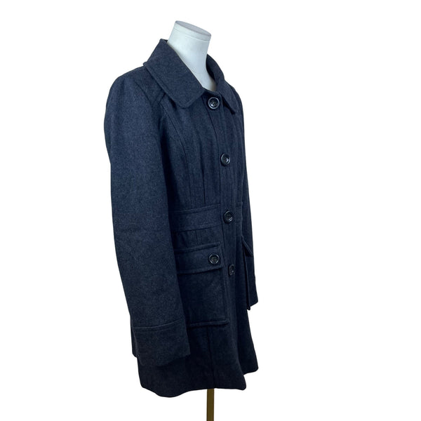 Anthropologie Tulle Women's Charcoal Wool Blend Button Front Coat Sz L