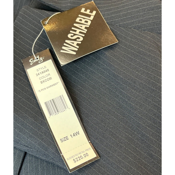 Emily Womens Washable 2pc Suit Set Gray Pinstripe Blazer & Trousers Size 14W-New