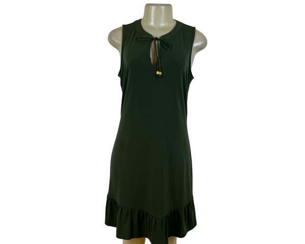 Michael Kors Womens Green Sleeveless Tie Neck Ruffle Hem Casual Dress Size M