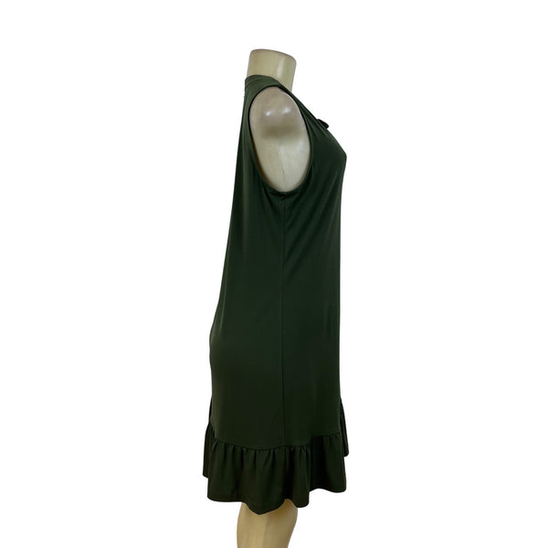 Michael Kors Womens Green Sleeveless Tie Neck Ruffle Hem Casual Dress Size M