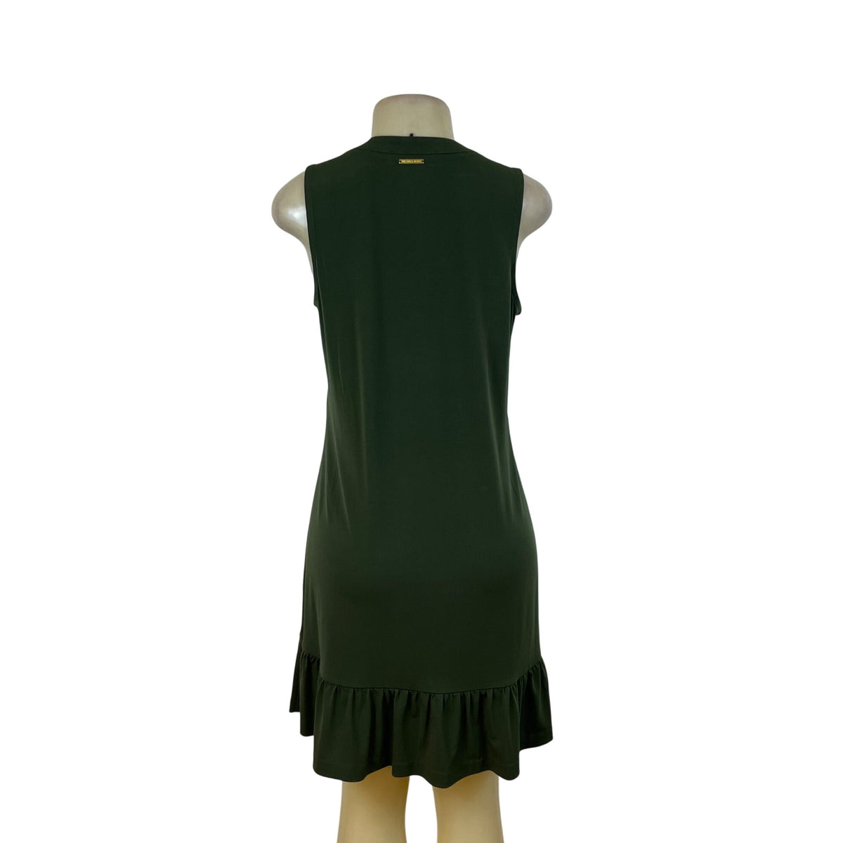 Michael Kors Womens Green Sleeveless Tie Neck Ruffle Hem Casual Dress Size M