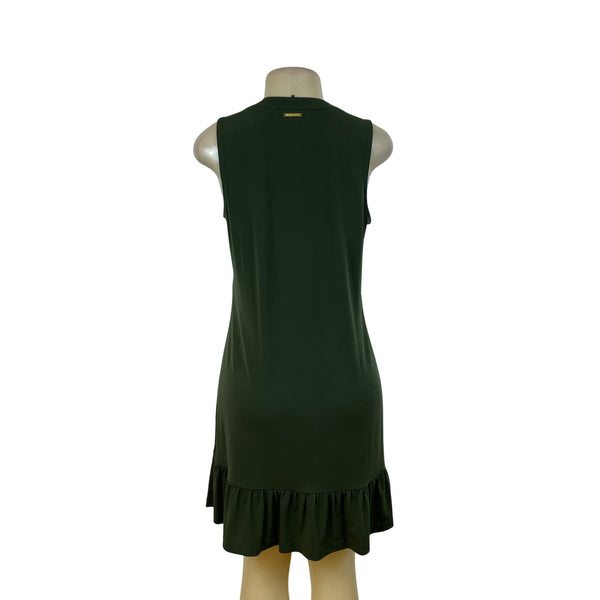 Michael Kors Womens Green Sleeveless Tie Neck Ruffle Hem Casual Dress Size M