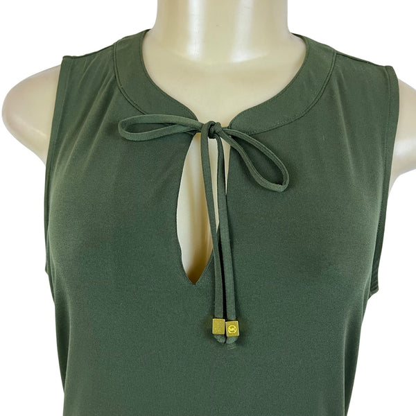 Michael Kors Womens Green Sleeveless Tie Neck Ruffle Hem Casual Dress Size M