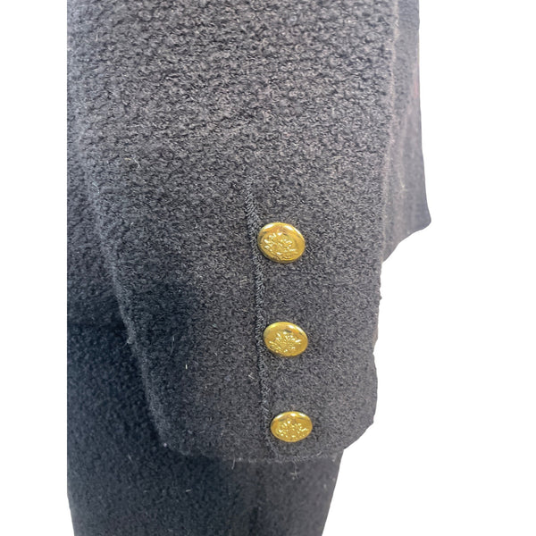 Vintage Black Bouclé Skirt Suit With Gold Button Details