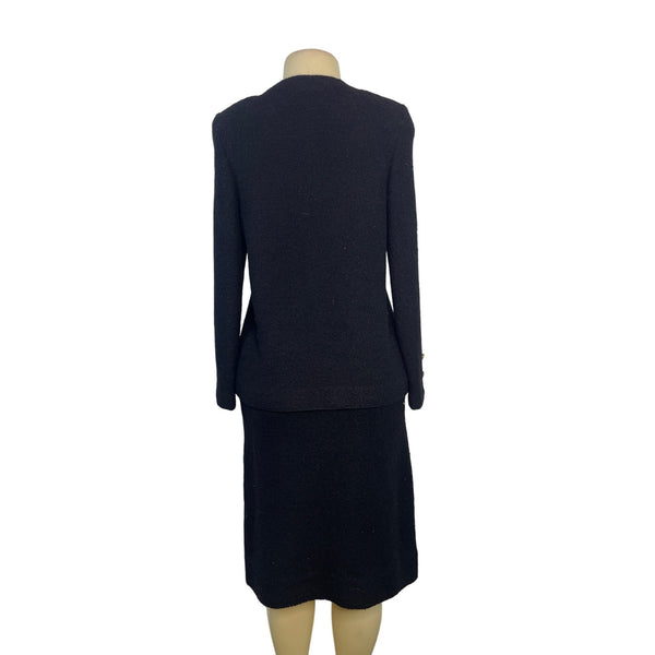 Vintage Black Bouclé Skirt Suit With Gold Button Details