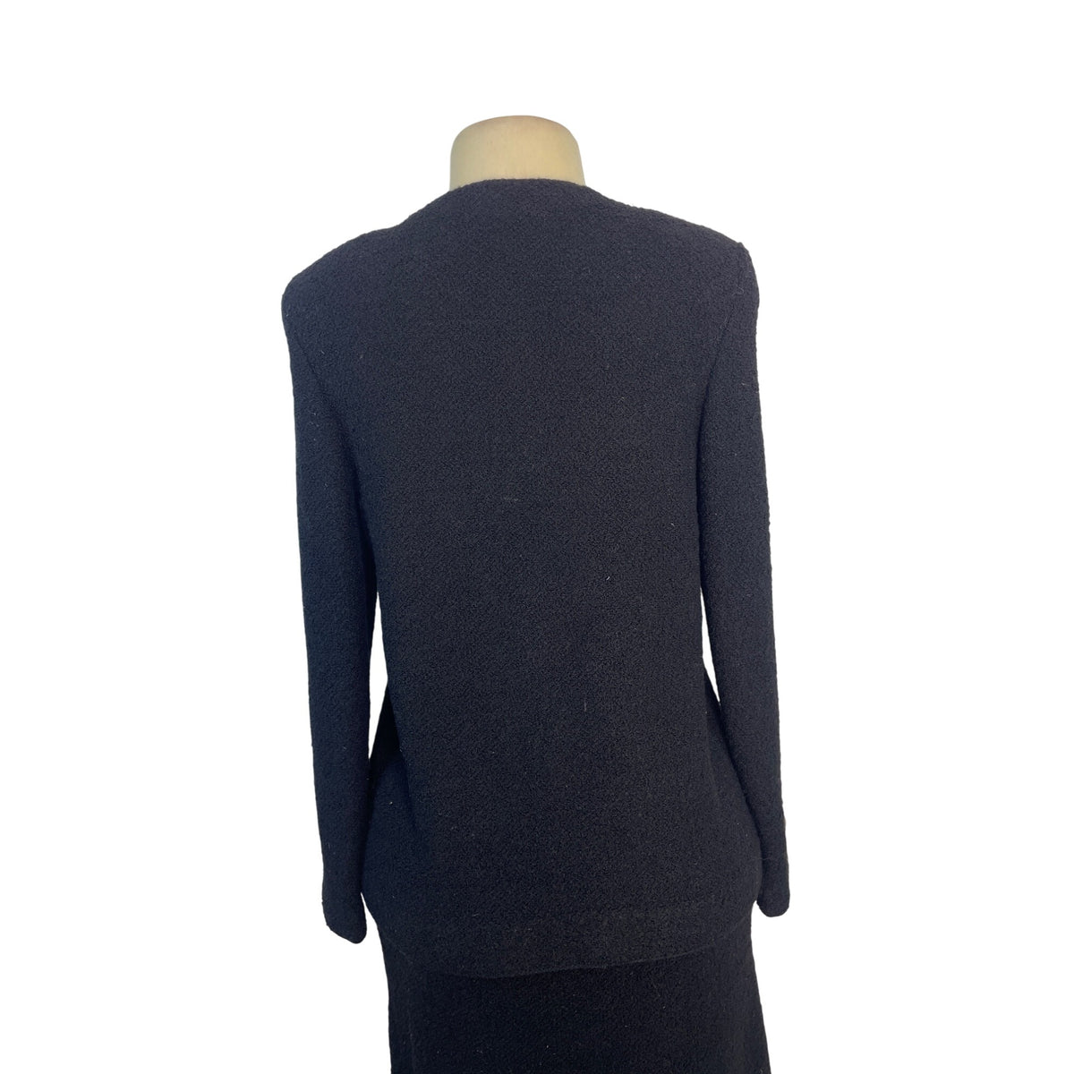 Vintage Black Bouclé Skirt Suit With Gold Button Details
