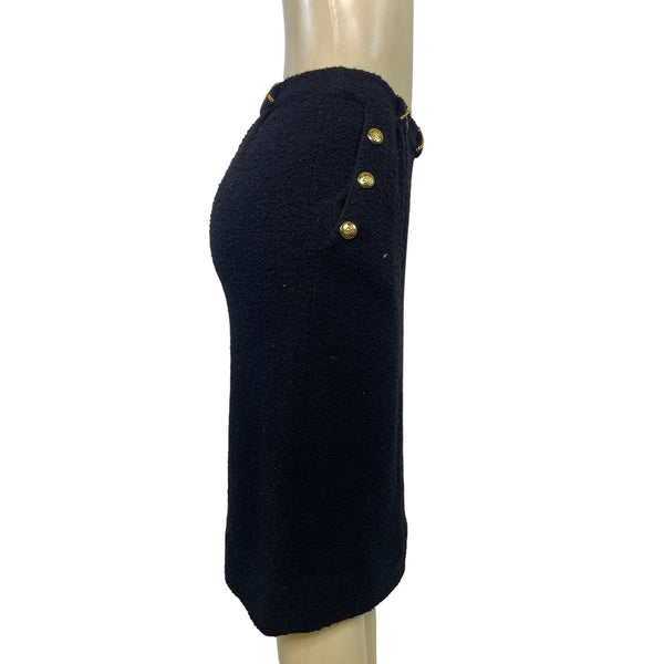 Vintage Black Bouclé Skirt Suit With Gold Button Details