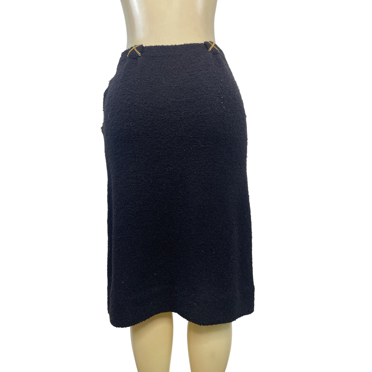 Vintage Black Bouclé Skirt Suit With Gold Button Details
