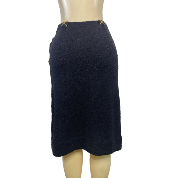 Vintage Black Bouclé Skirt Suit With Gold Button Details