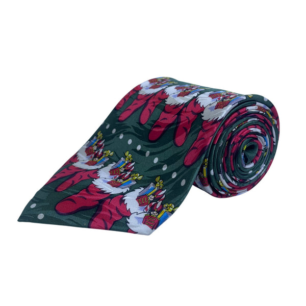 Keith Daniels Mens Green Polyester Christmas Tie Holiday Stocking Pattern