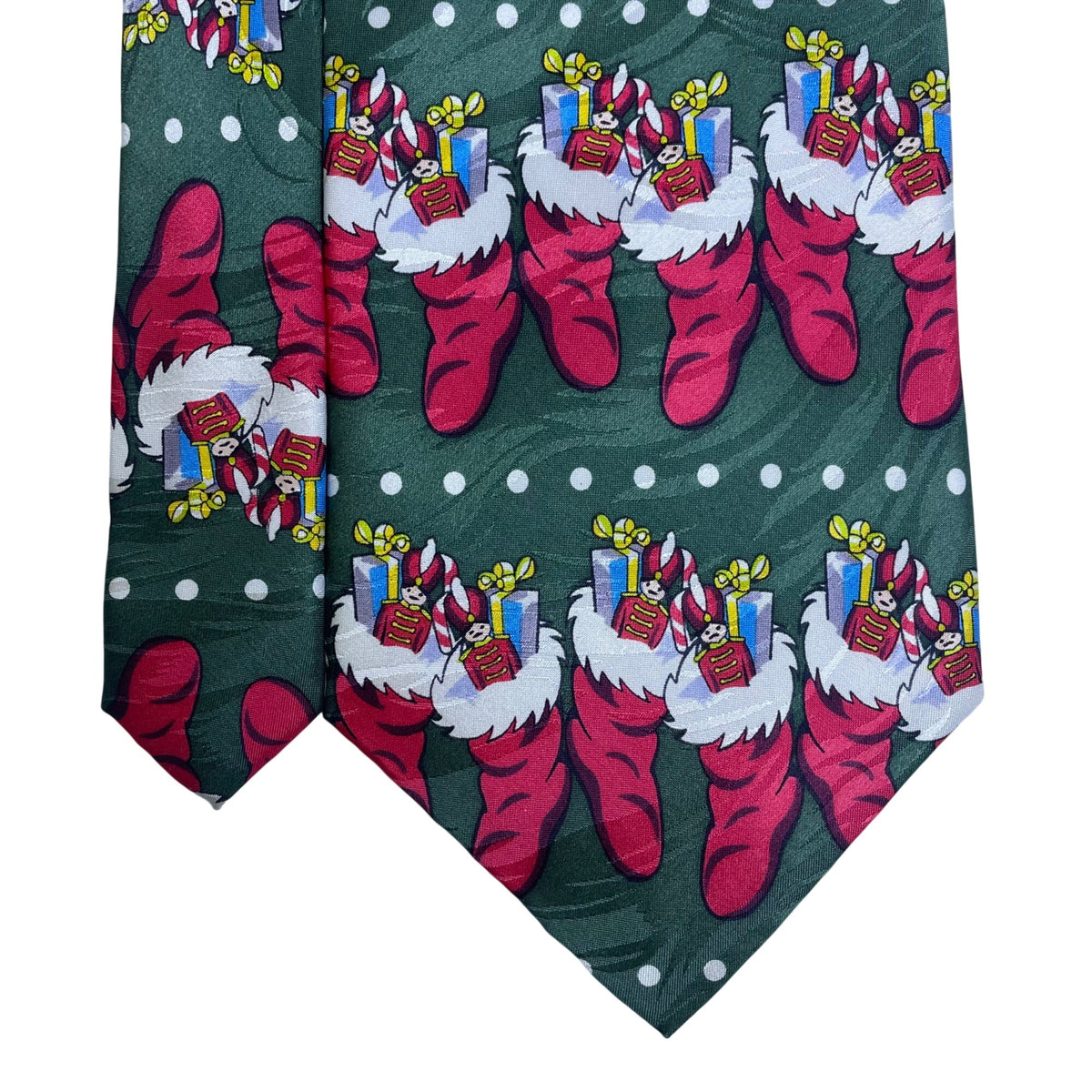 Keith Daniels Mens Green Polyester Christmas Tie Holiday Stocking Pattern