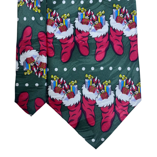 Keith Daniels Mens Green Polyester Christmas Tie Holiday Stocking Pattern