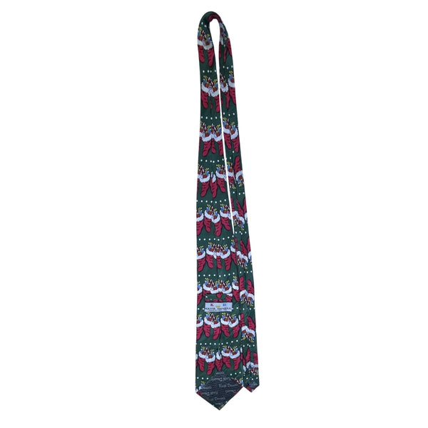 Keith Daniels Mens Green Polyester Christmas Tie Holiday Stocking Pattern