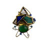 Abstract Gold Tone & Multicolor Glass Brooch Artistic Pin Unique Design