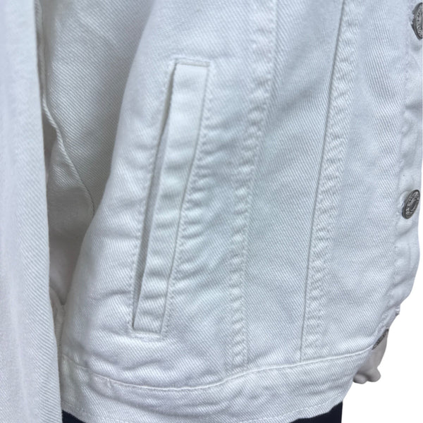 Love Tree Women's White Distressed Denim Jacket With Button Front & Pockets Size S